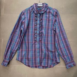 Vintage Nordstrom Purple Plaid Ruffle Button Down